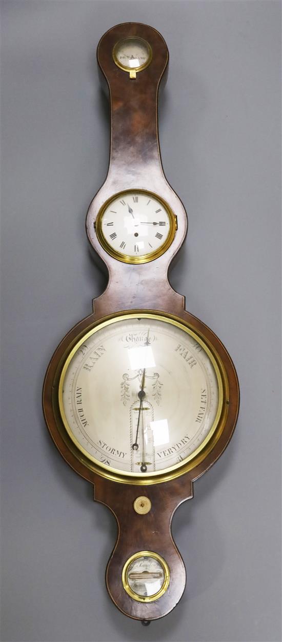 J. Somalvico, Hatton Garden. An early 19th century strung mahogany wheel barometer with hygrometer, 39.5in.